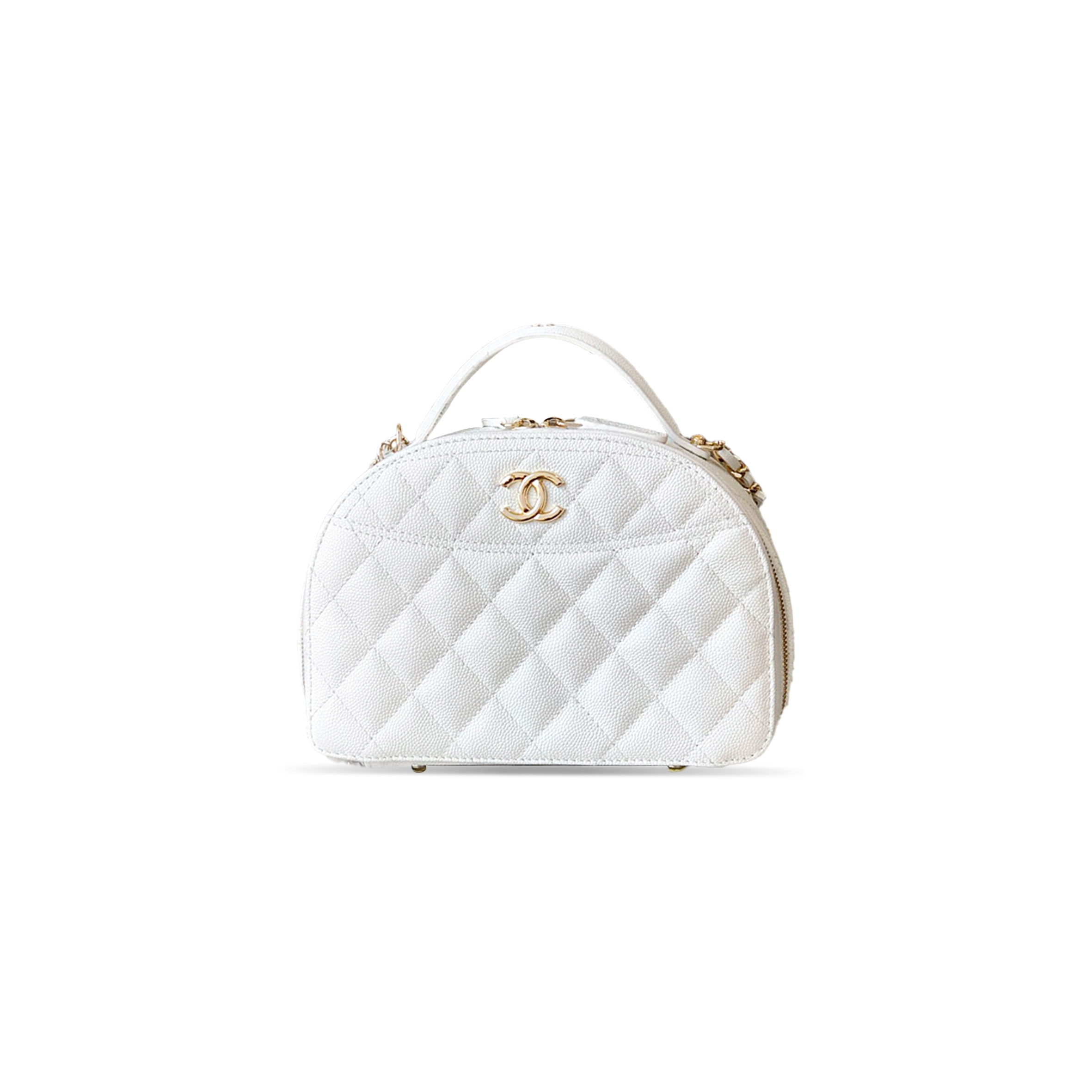 CHANEL CAVIAR QUILTED TOP HANDLE VANITY CASE WHITE (18.5*13*7cm)